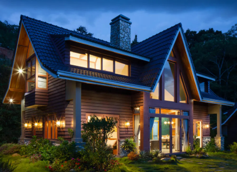 Renovated home exterior at dusk